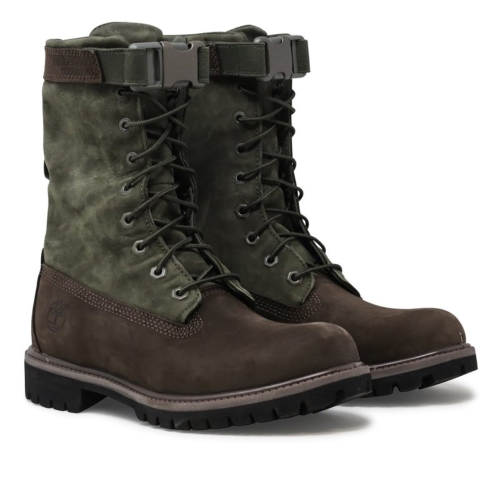 Timberland Green and Brown Men's Military-Style Lace-Up Boots